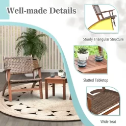 Tangkula 3 Pieces Outdoor Eucalyptus Wood Bistro Set Modern Hand-Woven PE Wicker Conversation Set -Tangkula GUEST 20e26e94 b453 4203 a0c1 7a13dde740ec