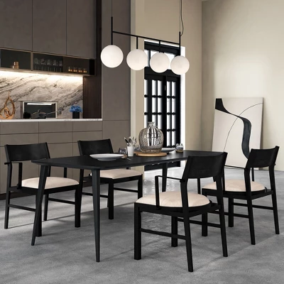 Tangkula Dining Chair W/ Arms Set Of 4 Modern Kitchen Chairs W/ Contoured Backrest Black & Beige 4 Tangkula Dining Chair W/ Arms Set Of 4 Modern Kitchen Chairs W/ Contoured Backrest Black & Beige - Image 2