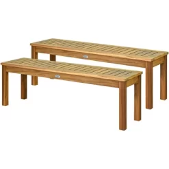 Tangkula Set Of 2 Acacia Wood Bench Dining Bench Patio Garden W/ Slatted Seat Teak 13 Tangkula Set Of 2 Acacia Wood Bench Dining Bench Patio Garden W/ Slatted Seat Teak -Tangkula GUEST 2173a861 2da7 4dd2 87ff cfcbafc9962b