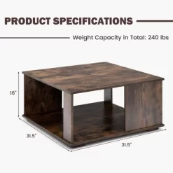 Tangkula 2-Tier Square Coffee Table W/ Storage Industrial Center Table For Living Room -Tangkula GUEST 2176e70c 18e5 49ec 8352 14b3b0a826ba