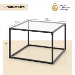 Tangkula Glass Coffee Table 27.5 Inch Modern Square Metal Frame Living Room Transparent -Tangkula GUEST 21950816 7115 4b65 9d5d 69f2a5576b52