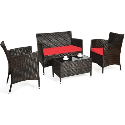 Tangkula 4-Piece Patio Rattan Wicker Conversation Furniture Set Sofa Chair Table Set 10 Tangkula 4-Piece Patio Rattan Wicker Conversation Furniture Set Sofa Chair Table Set - Image 8
