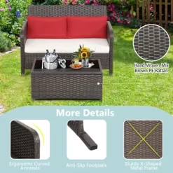 Tangkula 2PCS Patio Rattan Furniture Set Loveseat W/Coffee Table For Garden Porch Backyard Brown -Tangkula GUEST 22294c51 cd31 4426 a34b c03508dd57a8