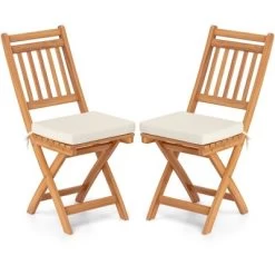 Tangkula Folding Patio Chairs Set Of 4 W/ Slatted Backrests & Soft Seat Cushions -Tangkula GUEST 22400265 5eee 4012 97a9 41d00e5be5a2