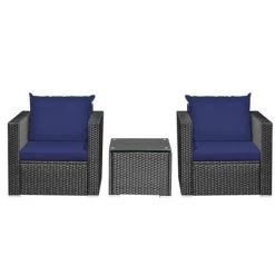 Tangkula 3PCS Rattan Patio Conversation Furniture Set Outdoor W/ Navy Cushions 21 Tangkula 3PCS Rattan Patio Conversation Furniture Set Outdoor W/ Navy Cushions -Tangkula GUEST 2243be27 603f 4e7b 832d 228f411caa8e