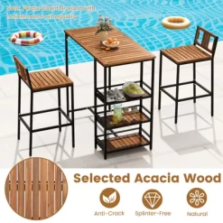 Tangkula 3 Pieces Outdoor Wood Bar Set W/ 3-Tier Storage Shelf & Metal Frame For Backyard 14 Tangkula 3 Pieces Outdoor Wood Bar Set W/ 3-Tier Storage Shelf & Metal Frame For Backyard -Tangkula GUEST 22800a3d 33e2 47c1 a1de 92e69591382d