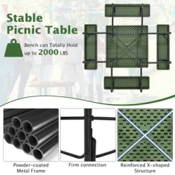 Tangkula 8-person Square Picnic Table Bench Set Outdoor Picnic Table With 4 Benches & Umbrella Hole 500 LBS Capacity Black/Grey/White/Green -Tangkula GUEST 2285c11a 0875 4ebf a9a7 9c471591722e