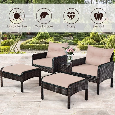 Tangkula 5-Piece Patio Rattan Conversation Set Cushioned Sofas And Ottoman Set With Table 8 Tangkula 5-Piece Patio Rattan Conversation Set Cushioned Sofas And Ottoman Set With Table - Image 6
