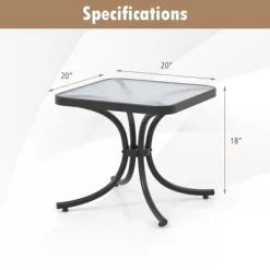Tangkula Tempered Glass Top Patio Table, 20" Outdoor Side Table W/ Heavy-duty Metal Frame Patio Square End Table For Poolside Backyard -Tangkula GUEST 22cd561e a0f8 4ce0 b998 cc6abe5f8789