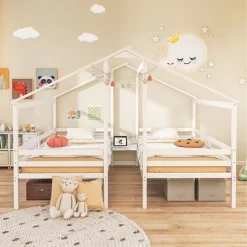 Tangkula Double Twin Size Bed Frames For Kids With Built-in Table & USB Port Guardrails -Tangkula GUEST 22d5aa60 2d25 49f0 aed5 e248174083b4