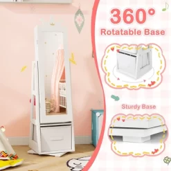 Tangkula Kids Jewelry Cabinet With Full-Length Mirror Drawer 2 Adjustable Tilt Angles -Tangkula GUEST 22fadfbc 309c 4c8f 8a77 7338c8609442