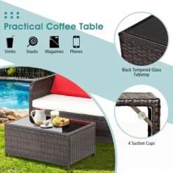 Tangkula 2PCS Patio Rattan Furniture Set Loveseat W/Coffee Table For Garden Porch Backyard Brown -Tangkula GUEST 23071480 e54b 4d0a a60d 9d5b3fa90333