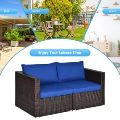 Tangkula 2PCS Rattan Corner Sofa Set Patio Outdoor Furniture Set W/ 4 Navy Cushions -Tangkula GUEST 23173f90 a887 4989 b3e8 885ef46bf24c