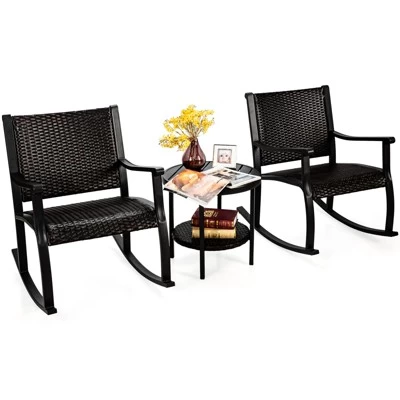 Tangkula 3-Piece Wicker Rocking Bistro Set Outdoor Conversation Set With Coffee Table 8 Tangkula 3-Piece Wicker Rocking Bistro Set Outdoor Conversation Set With Coffee Table - Image 6