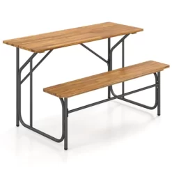 Tangkula Patio Table Bench Set For 2 Picnic Table & Loveseat W/Acacia Wood Top Metal Legs -Tangkula GUEST 23550743 dd40 4a03 89c4 1b02008638da