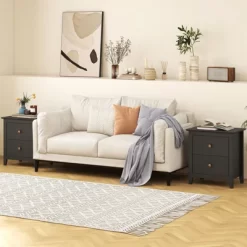 Tangkula Modern Nightstand W/ Storage 2 Drawers & Support Legs For Bedroom Black 14 Tangkula Modern Nightstand W/ Storage 2 Drawers & Support Legs For Bedroom Black -Tangkula GUEST 23807bda a75d 41da 8e59 446deba8c488