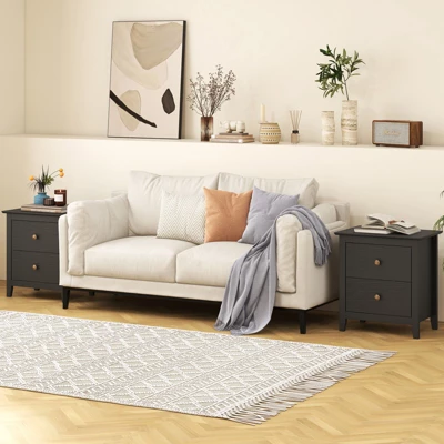 Tangkula Modern Nightstand W/ Storage 2 Drawers & Support Legs For Bedroom Black 6 Tangkula Modern Nightstand W/ Storage 2 Drawers & Support Legs For Bedroom Black - Image 4