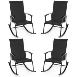 Tangkula Set Of 4 Outdoor Rocking Chair Patio Rocker W/ Breathable Fabric Black -Tangkula GUEST 23c8743f c63a 4dd0 985d e8a696315e19
