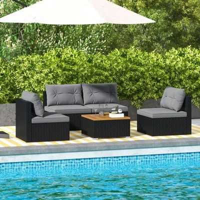 Tangkula Set Of 5 Rattan Sofa Set Outdoor Wicker Furniture Set W/Seat & Back Cushions Square Coffee Table Patio Sofa Set Gray 3 Tangkula Set Of 5 Rattan Sofa Set Outdoor Wicker Furniture Set W/Seat & Back Cushions Square Coffee Table Patio Sofa Set Gray