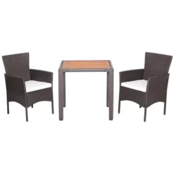 Tangkula Set Of 3 Wicker Dining Set Acacia Wood Table Top W/ Cushioned Chairs Patio Garden -Tangkula GUEST 240c19fd 96b4 44e9 ade6 038b3666de54