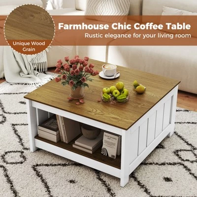 Tangkula Coffee Table W/ Storage Shelf Farmhouse Rustic Center Table Space-Saving 7 Tangkula Coffee Table W/ Storage Shelf Farmhouse Rustic Center Table Space-Saving - Image 5