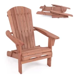Tangkula Folding Adirondack Chair Set Of 2 W/ High Backrest & Wide Armrests Wooden -Tangkula GUEST 2439ba25 6be5 4362 a61a ff553b62c596