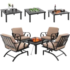 Tangkula 5PCS Cushioned Patio Dining Set Heavy-Duty Rocking Chairs With 4-in-1 Fire Pit Table 15 Tangkula 5PCS Cushioned Patio Dining Set Heavy-Duty Rocking Chairs With 4-in-1 Fire Pit Table -Tangkula GUEST 246554d6 0cb8 49af b0e3 0ad62b09d959