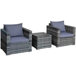 Tangkula 3PCS Rattan Patio Conversation Set Outdoor Furniture Set W/ Table Cushion -Tangkula GUEST 2470bf8d ce18 4912 bf36 a8b870642c4d