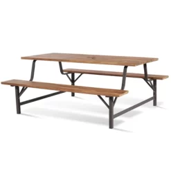 Tangkula 71" Patio Picnic Table Bench Set Outdoor Camping Table Set W/ Acacia Wood Tabletop & Seat 2" Umbrella Hole -Tangkula GUEST 247285f0 5270 46ae 9507 3a0ae7103d9f