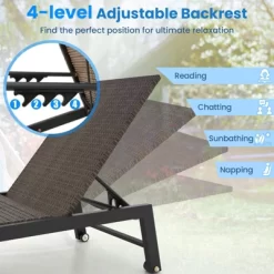 Tangkula PE Wicker Patio Chaise Lounge Chair, Outdoor 4-Position Recliner With Wheels, Outdoor Reclining Chair Mix Brown -Tangkula GUEST 24872fc4 8dd2 4465 8116 1b50bd9508d7