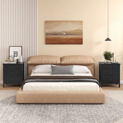 Tangkula 3-Drawer Modern Nightstand Bedside Table Wooden End Table White/Black 6 Tangkula 3-Drawer Modern Nightstand Bedside Table Wooden End Table White/Black - Image 4