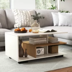 Tangkula Geometric Coffee Table W/ Storage Shelves 3-Tier Rectangular Tea Table -Tangkula GUEST 254c6247 d6f4 463d 8842 9c96ff6677b4