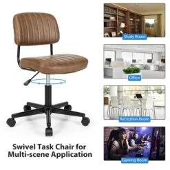 Tangkula Leisure Office Chair Mid-back Swivel Task Chair PU Leather Adjustable Armless Chair Retro Design Black / Brown -Tangkula GUEST 255dd31c c11e 4b2c aeb1 30d2b914829f