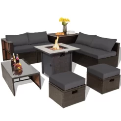 Tangkula 9 PCS Outdoor Patio Furniture Set W/ 30" Propane Fire Pit Table PE Wicker Space-Saving Sectional Sofa W/ Storage Box And Cushions Black/Gray/Navy/Red/Turquoise/Off White 26 Tangkula 9 PCS Outdoor Patio Furniture Set W/ 30" Propane Fire Pit Table PE Wicker Space-Saving Sectional Sofa W/ Storage Box And Cushions Black/Gray/Navy/Red/Turquoise/Off White -Tangkula GUEST 256554c0 edc4 4364 9d04 2dc674b71ea6