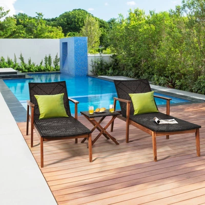 Tangkula 3PCS Chaise Lounge Set 4-Level Folding Chaise Lounge Adjustable Outdoor Beach With Wicker Side Table 4 Tangkula 3PCS Chaise Lounge Set 4-Level Folding Chaise Lounge Adjustable Outdoor Beach With Wicker Side Table - Image 2