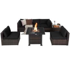 Tangkula Patio Rattan 7PCS Cushioned Chair Set Furniture Set Thick Cushion W/ 50,000 BTU Propane Fire Pit Table For Garden Black/Navy/Red/Turquoise/Off White 21 Tangkula Patio Rattan 7PCS Cushioned Chair Set Furniture Set Thick Cushion W/ 50,000 BTU Propane Fire Pit Table For Garden Black/Navy/Red/Turquoise/Off White -Tangkula GUEST 2588baa1 d80e 4f2d 9c5a 715de2f596c1