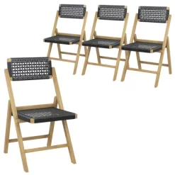 Tangkula 4PCS Folding Chairs W/ Woven Rope Seat & High Back Indonesia Teak Patio -Tangkula GUEST 25907086 3414 424a 9c20 c9bfbb22ff41