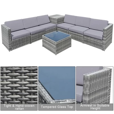 Tangkula Set Of 8 Gray Rattan Wicker Sofa & Table Outdoor Cushioned Sectional Patio Furniture 11 Tangkula Set Of 8 Gray Rattan Wicker Sofa & Table Outdoor Cushioned Sectional Patio Furniture - Image 9
