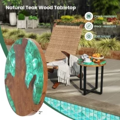 Tangkula 20" Round Teak Wood End Table Solid Live Edge Outdoor Side Table W/ Mahogany Base -Tangkula GUEST 25e76925 a807 49d4 8adb 5cb6855e02c3
