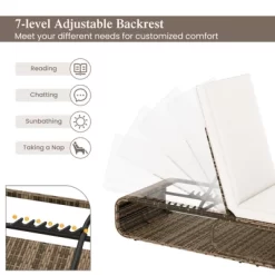 Tangkula Outdoor Chaise Lounge Chair 7-Position PE Wicker Patio Reclining Sun Lounger With Adjustable Backrest Pool Sunbathing Recliner