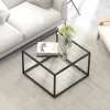 Tangkula Glass Coffee Table 27.5 Inch Modern Square Metal Frame Living Room Transparent -Tangkula GUEST 266e45d4 74d2 4cae bb59 4f5d8d71d390