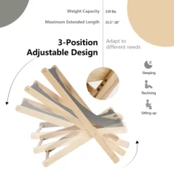 Tangkula Foldable Wood Beach Sling Chair With 3 Adjustable Positions Indoor Living Room Chaise Lounge Grey -Tangkula GUEST 26898064 107a 4943 9c5a 72dca82089ab
