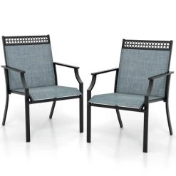 Tangkula Patio Dining Chairs Set Of 4 All Weather Outdoor Chairs W/ High Back & Armrests Blue -Tangkula GUEST 2693c627 3e50 4430 8f02 b0113af252a9