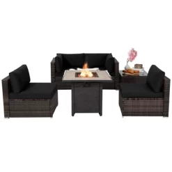 Tangkula 6 PCS Patio Wicker Furniture Set With 30" Gas Fire Pit Table 50,000 BTU Black/Red/Turquoise/Navy/White Cushions 23 Tangkula 6 PCS Patio Wicker Furniture Set With 30" Gas Fire Pit Table 50,000 BTU Black/Red/Turquoise/Navy/White Cushions -Tangkula GUEST 26ab4e75 f6c3 4077 b9d7 7809e0d579dc