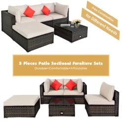 Tangkula 5PCS Rattan Sectional Sofa Set Patio Furniture Set W/ Beige Cushion Pillow 15 Tangkula 5PCS Rattan Sectional Sofa Set Patio Furniture Set W/ Beige Cushion Pillow -Tangkula GUEST 26bc916d 4710 4761 b140 d76a5b8edcec