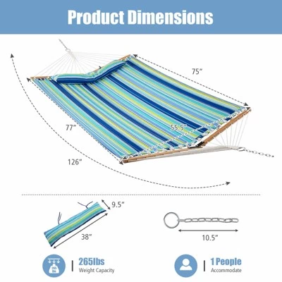 Tangkula Portable Hammock W/ Spreader Bars & Detachable Pillow Quick Dry & Water Proof Material Woven Cotton Rope Blue + Green/Light Blue + Yellow 10 Tangkula Portable Hammock W/ Spreader Bars & Detachable Pillow Quick Dry & Water Proof Material Woven Cotton Rope Blue + Green/Light Blue + Yellow - Image 8