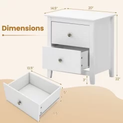 Tangkula 2PCS Modern Nightstand W/ Storage 2 Drawers And Support Legs For Bedroom White -Tangkula GUEST 26c1c590 d45f 4976 8938 660365a5033c
