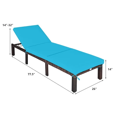 Tangkula Outdoor Rattan Chaise Lounge Chair Adjustable Backrest Recliner With Turquoise Cushions 3 Tangkula Outdoor Rattan Chaise Lounge Chair Adjustable Backrest Recliner With Turquoise Cushions
