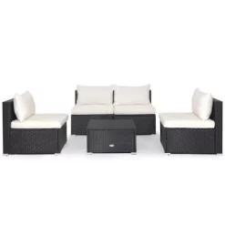 Tangkula 5PCS Patio Outdoor Rattan Sofa Conversation Set W/ Seat & Back Cushions Off White -Tangkula GUEST 272a918e 1ed5 4223 ad6e ff3f3127f4cd