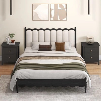 Tangkula 2PCS Modern Nightstand W/ Storage 2 Drawers & Support Legs For Bedroom Black 4 Tangkula 2PCS Modern Nightstand W/ Storage 2 Drawers & Support Legs For Bedroom Black - Image 2